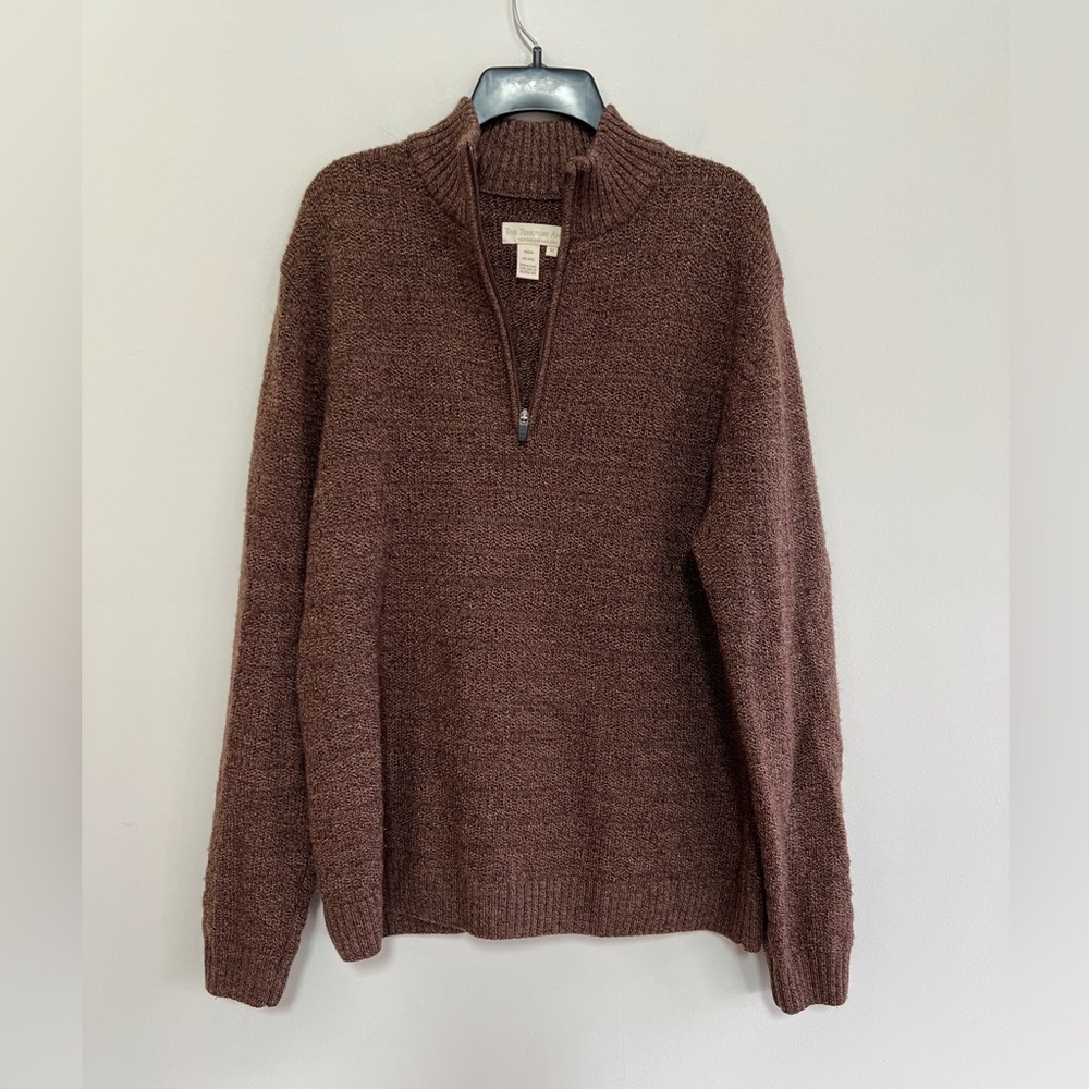 The Territory Ahead Men's 1/4 Zip Pullover 100% Wool Knit Sweater, Brown, M